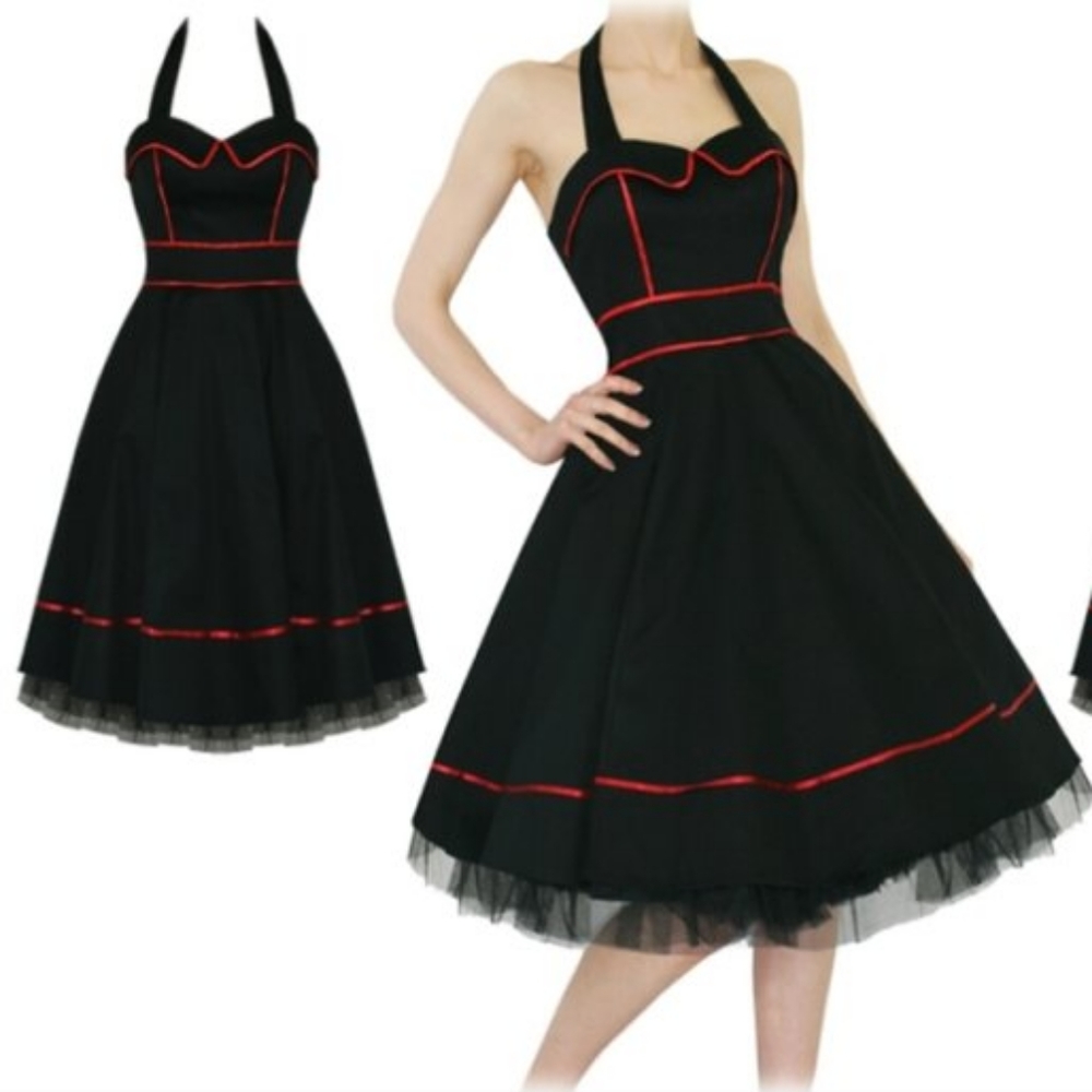 Hearts & Roses London Black and Red Retro Dress